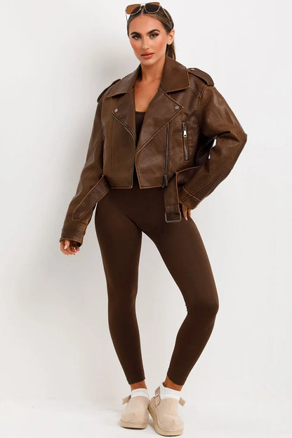Faux Leather Jacket Brown