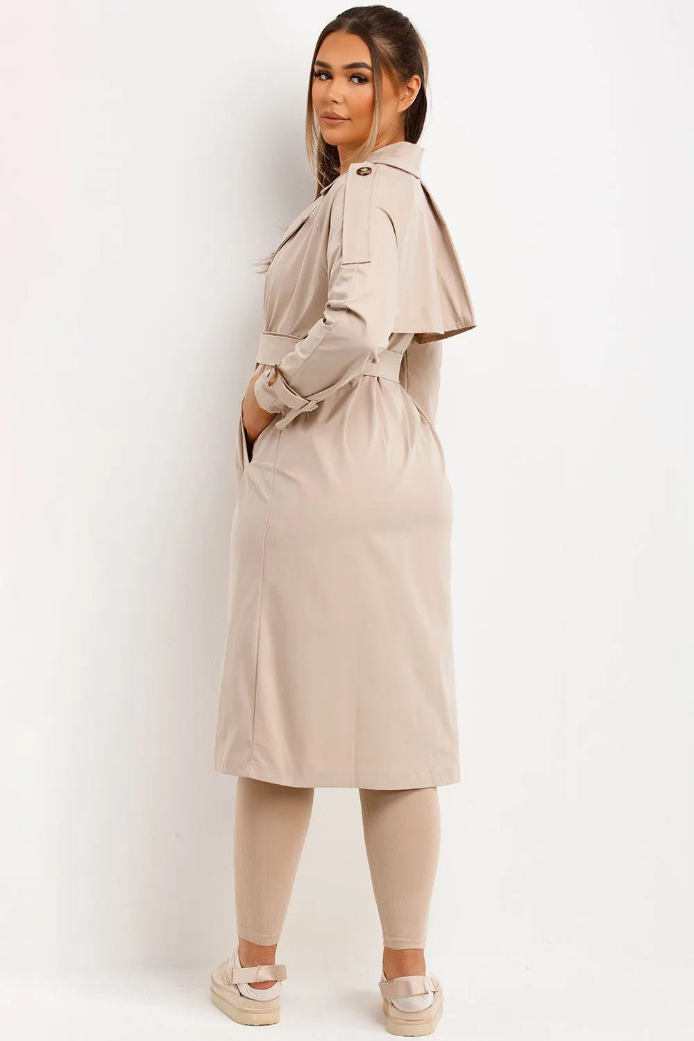 Trench Coat With Waist Belt Beige