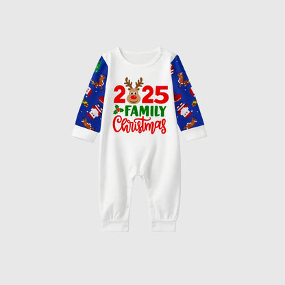 2025 Family Matching Christmas Pajamas -Navy Blue Top & Santa Print Pants