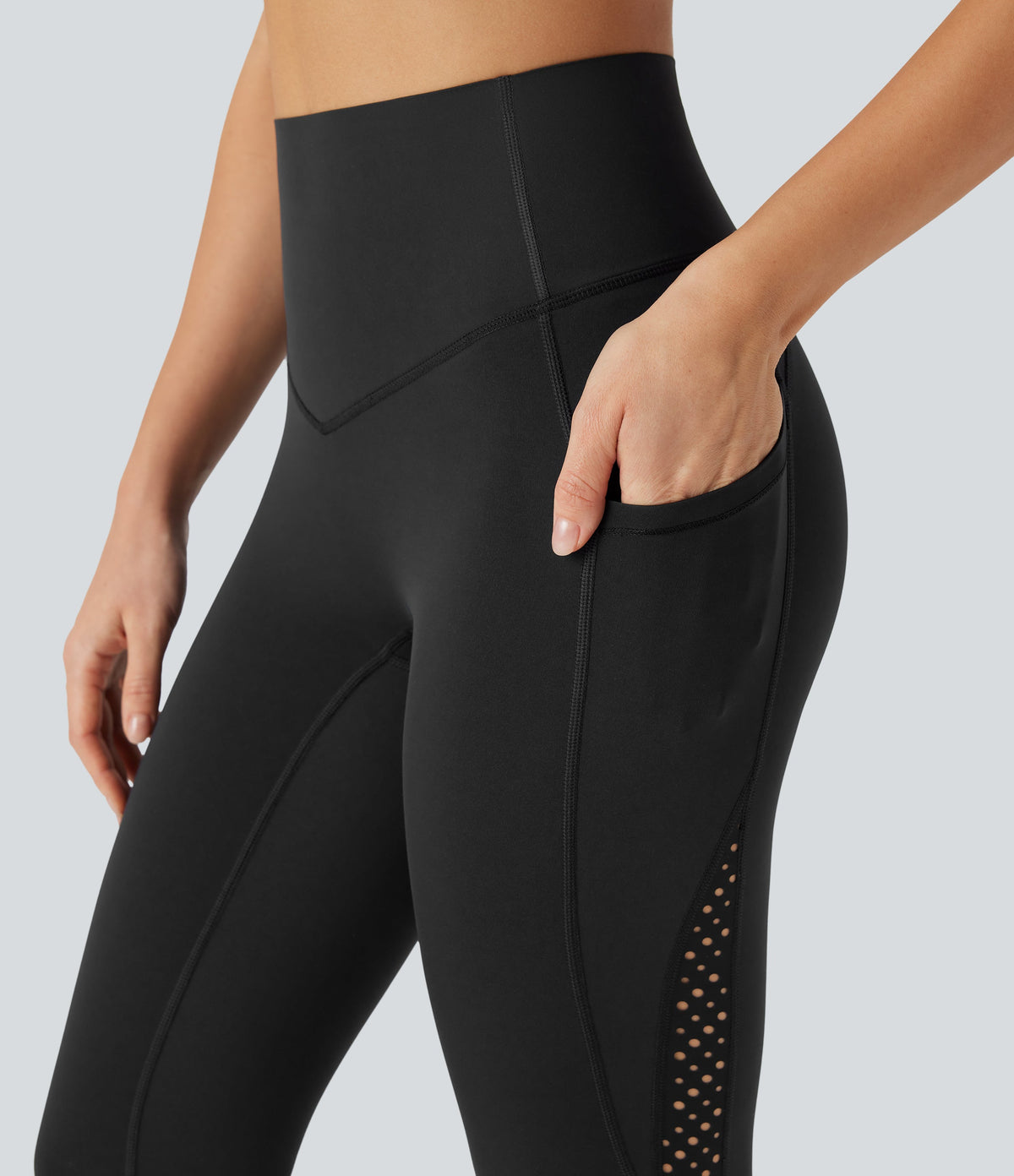 UltraSculptTM Cool Quick Dry SoCinched High Waisted Tummy Control Ventilation Perforated Yoga Leggings with Pockets-UPF50+