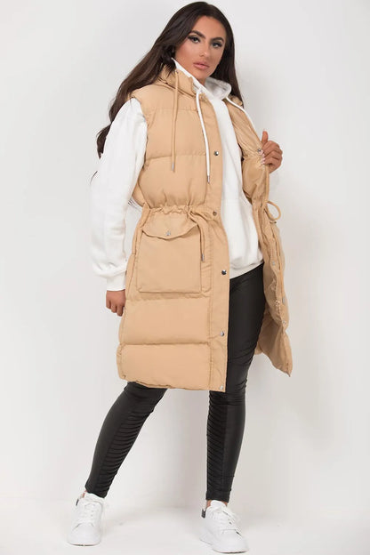 Longline Gilet With Drawstring Waist Stone
