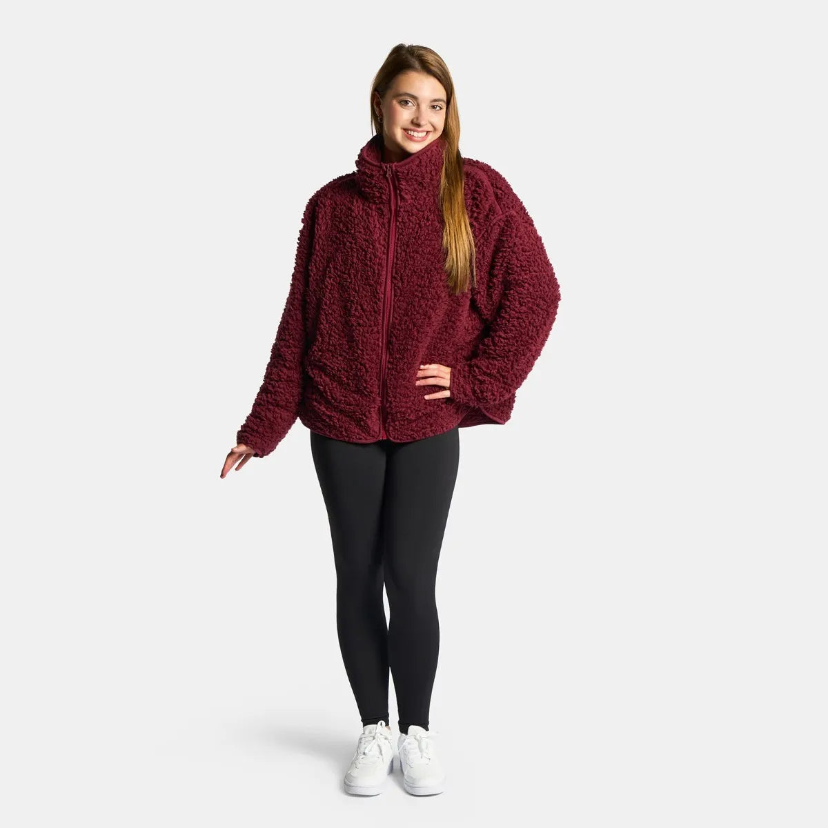 OHS Zip Fleece Soft Warm Cosy Outdoor Teddy Sherpa Long Cuff Sleeve Relaxed Fit Pull Over Hoodie Jacket Coat for Adults Kids