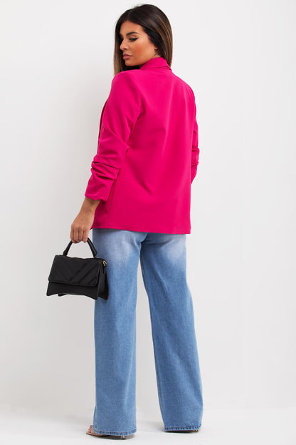 Hot Pink Ruched Sleeve Blazer
