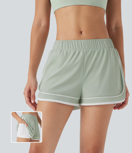 Low Rise Color Block Curved Hem 2-in-1 Cool Touch Quick Dry Running Shorts with Pocket