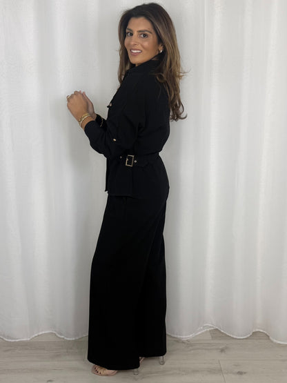 Military Gold Buckle Waist Button Up Trouser Co-Ord (3 Colours)