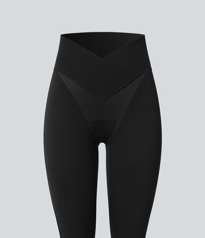 SoftlyZeroTM High Waisted Crossover Contrast Lace Built-in Underwear Yoga Leggings with Pocket-UPF50+