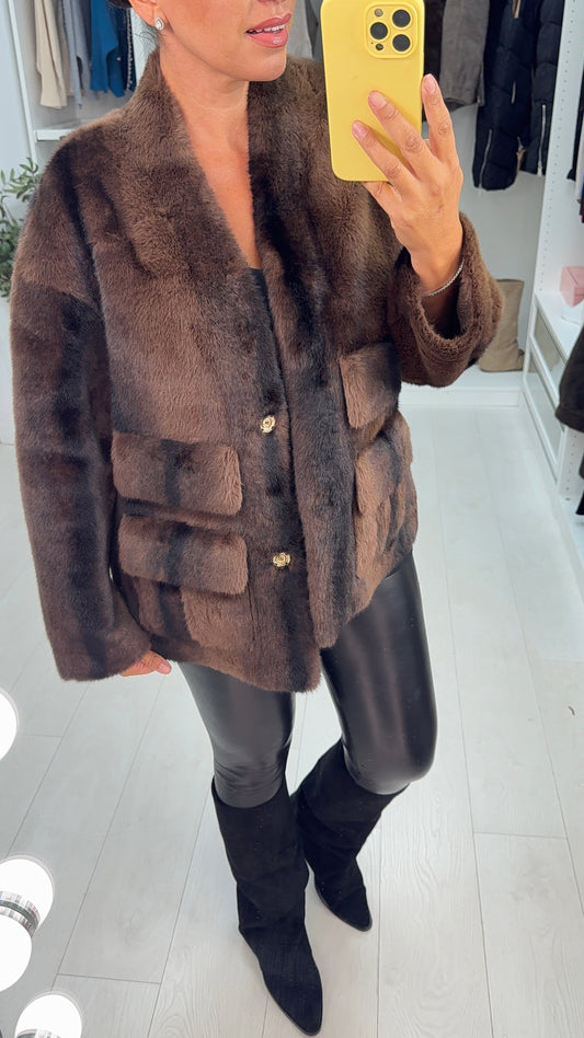 Florentina V Neck Faux Fur Jacket