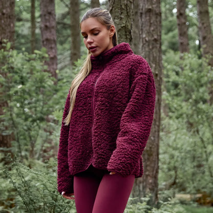 OHS Zip Fleece Soft Warm Cosy Outdoor Teddy Sherpa Long Cuff Sleeve Relaxed Fit Pull Over Hoodie Jacket Coat for Adults Kids