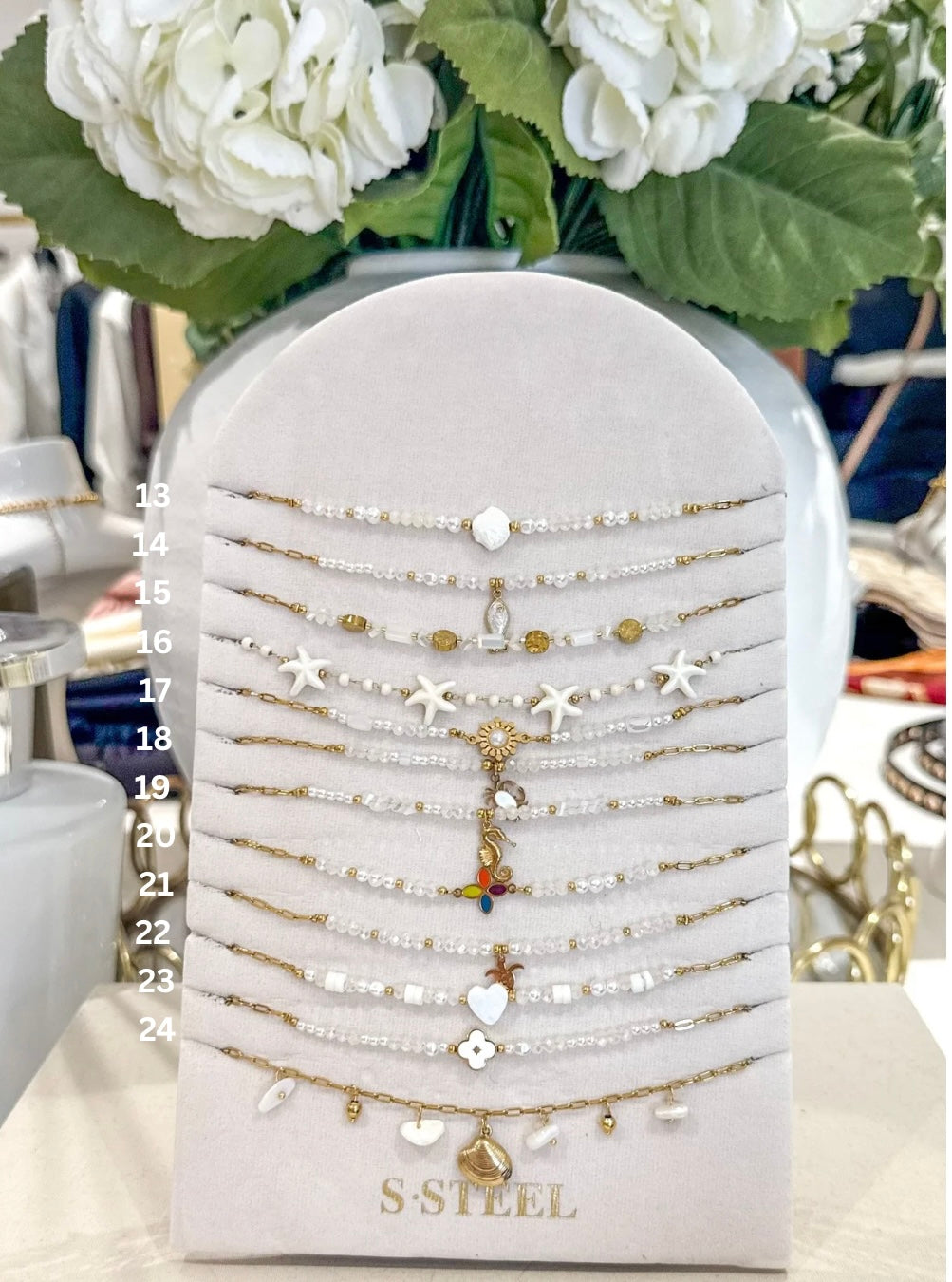 Gold & White Beaded Necklaces (24 Styles)
