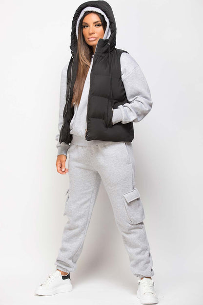 Black Hooded Gilet Sleeveless Jacket
