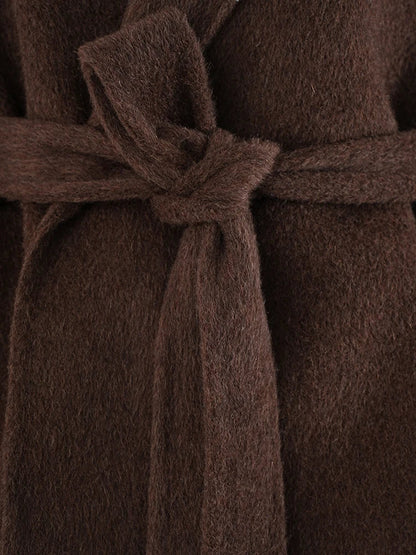 Women's Elegant Solid Color Waist Tie Fuzzy Cuff Wrap Coat, Premium Plush Long Sleeve Thermal Coat, Outerwear Jacket for Fall & Winter(CN/US)