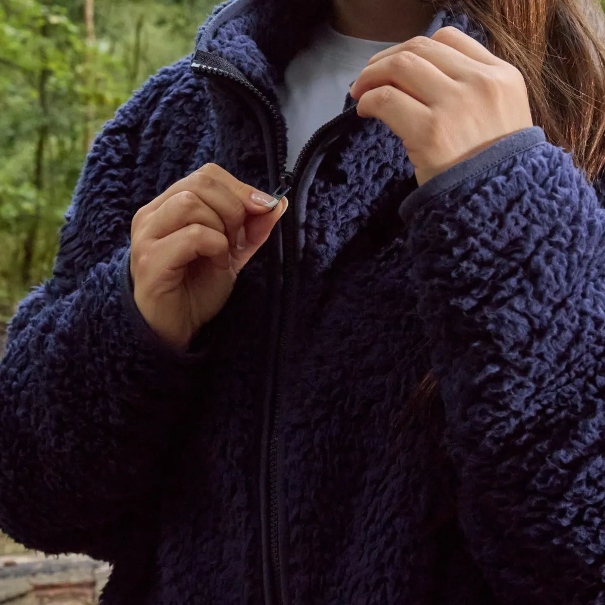 OHS Zip Fleece Soft Warm Cosy Outdoor Teddy Sherpa Long Cuff Sleeve Relaxed Fit Pull Over Hoodie Jacket Coat for Adults Kids