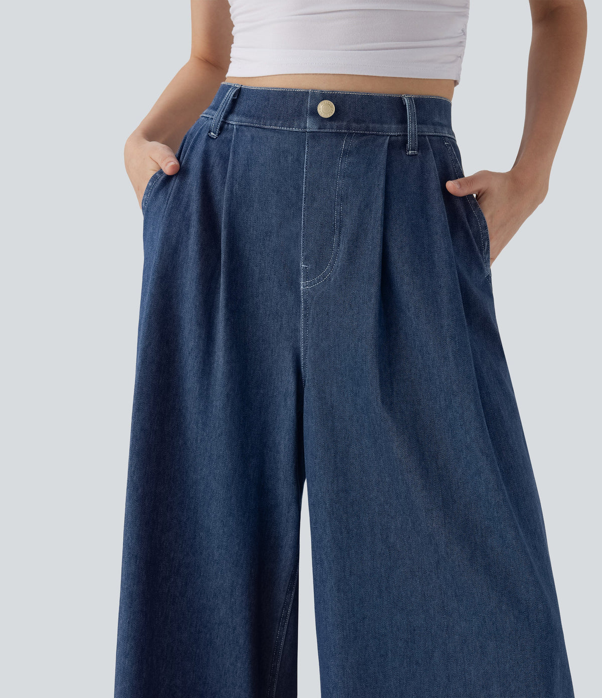 FlexTM High Waisted Wide leg Cool Touch Quick Dry Denim Casual Jeans with Pockets