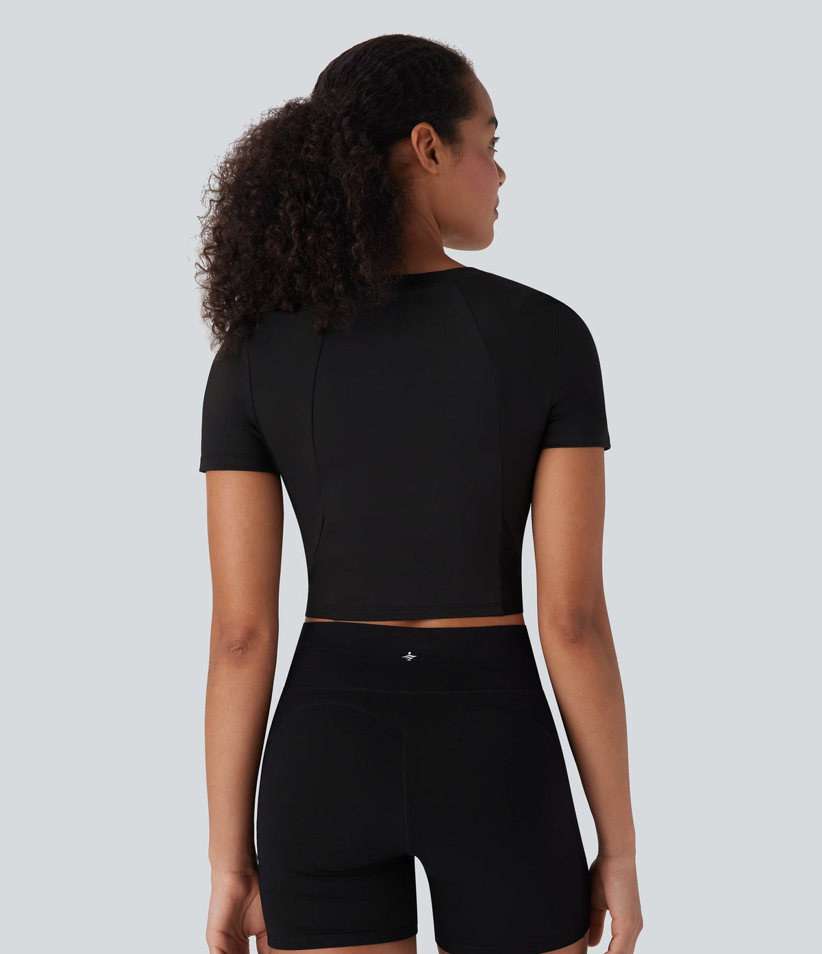 Round Neck Short Sleeve Contrast Mesh Cropped Yoga Sports Top