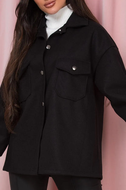 Black Shacket With Front Pockets