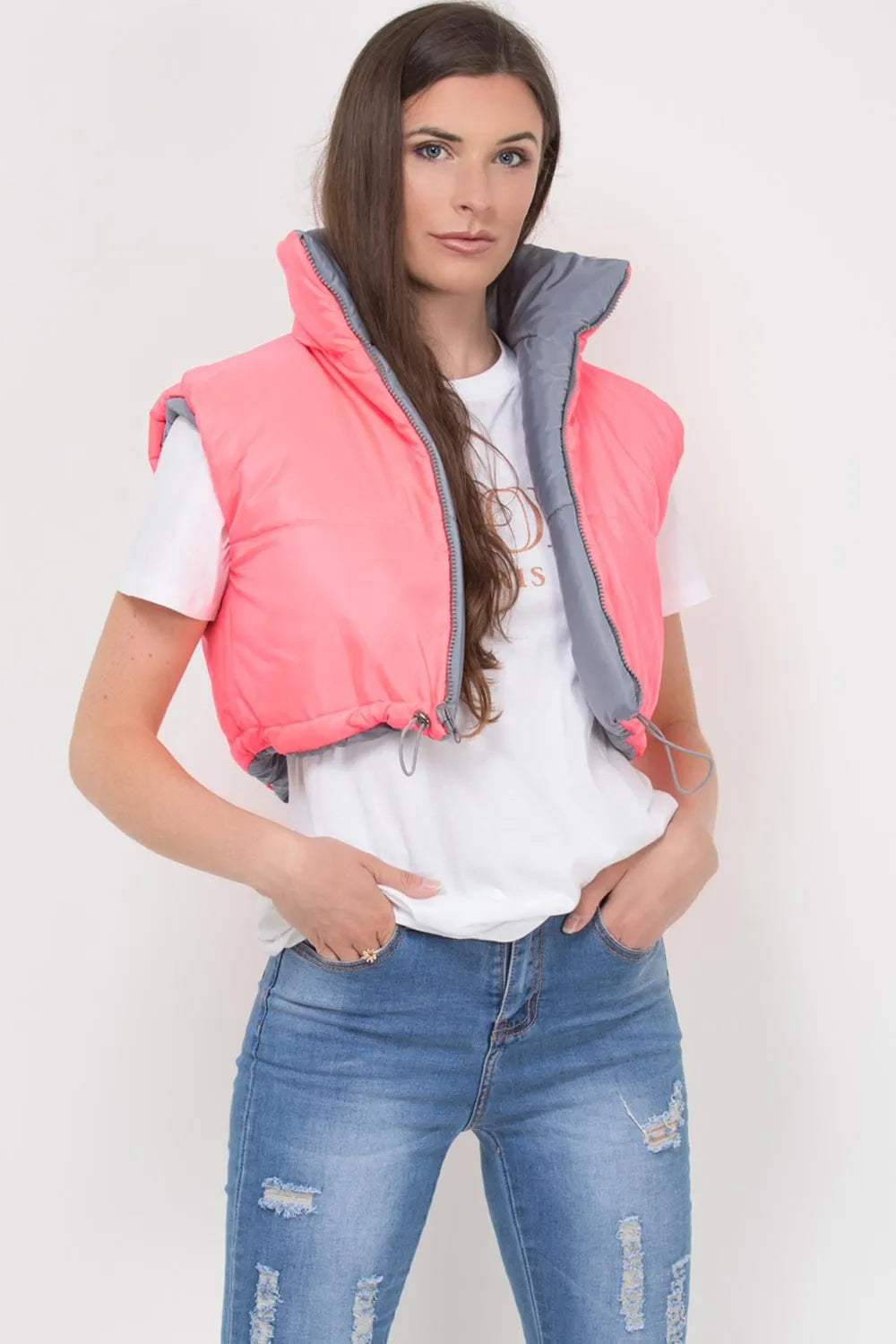 Cropped Gilet Grey Reversible