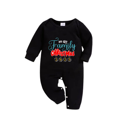Christmas Family Matching Pajamas-Black Top and Green Plaid Pants Pjs Set with "We Are Family Christmas 2025" Print