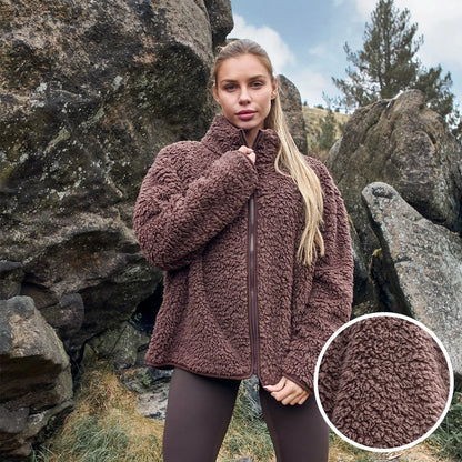 OHS Zip Fleece Soft Warm Cosy Outdoor Teddy Sherpa Long Cuff Sleeve Relaxed Fit Pull Over Hoodie Jacket Coat for Adults Kids