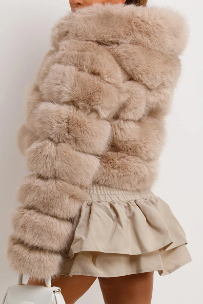 Faux Fur Coat With Hood Beige