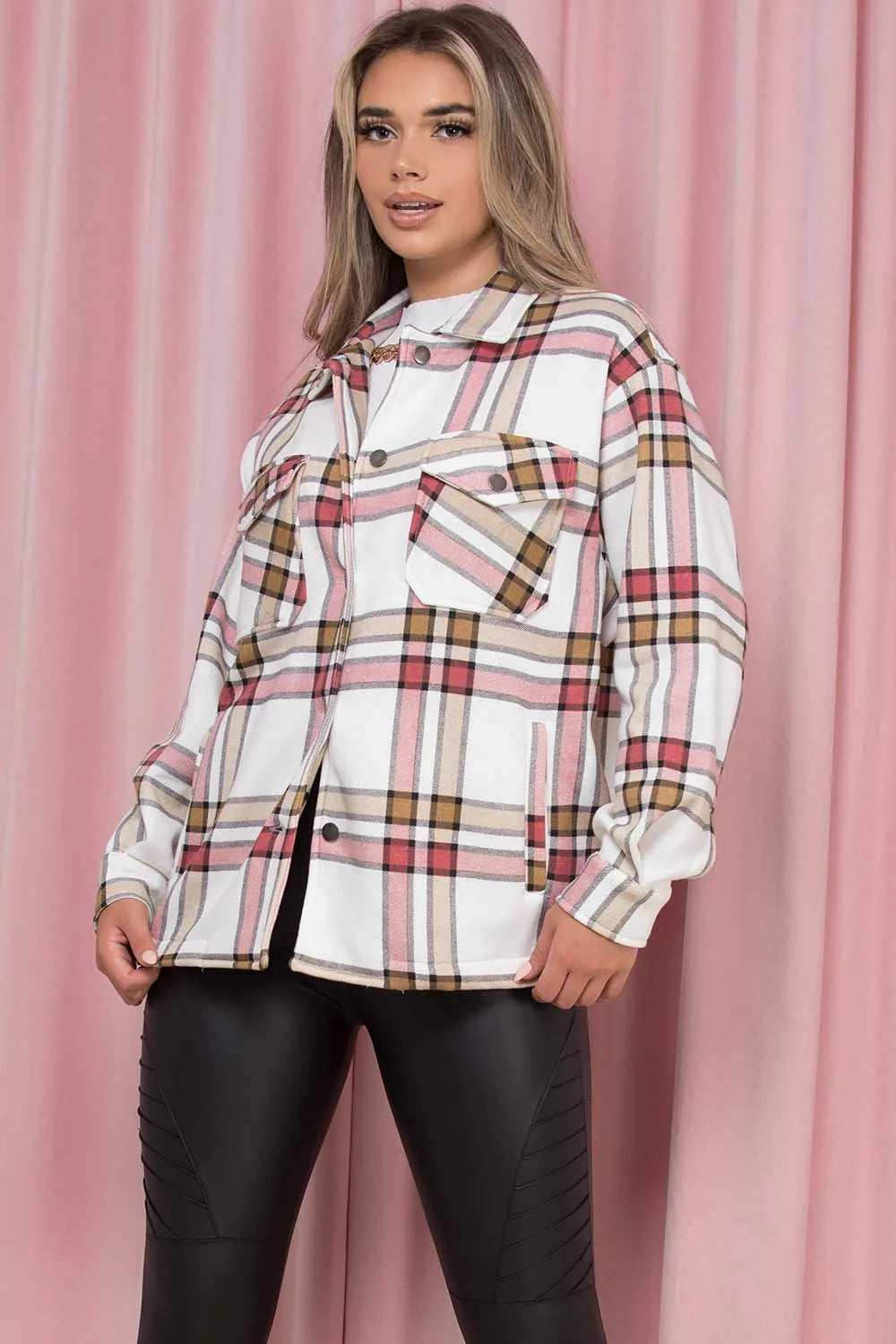 Oversized Shacket Shirt Stone Check