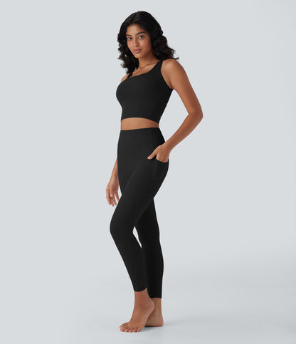 UltraSculptTM Cool Quick Dry SoCinched High Waisted Tummy Control Shaping Yoga Leggings with Pockets-UPF50+