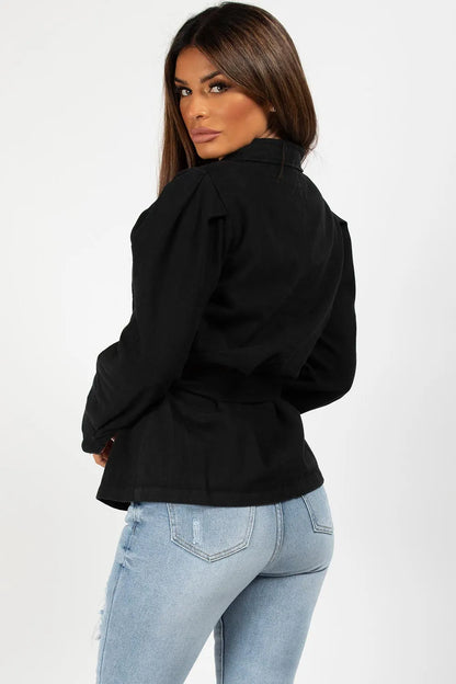 Black Denim Jacket With Puff Sleeves