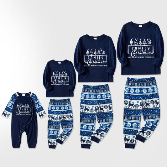 Joyful Blue Christmas Pajamas Set with Tree and Holiday Text Design