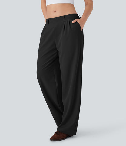 Quick Dry Low Rise Inside Drawstring Straight Leg Casual Pants with Pockets-UPF 40+