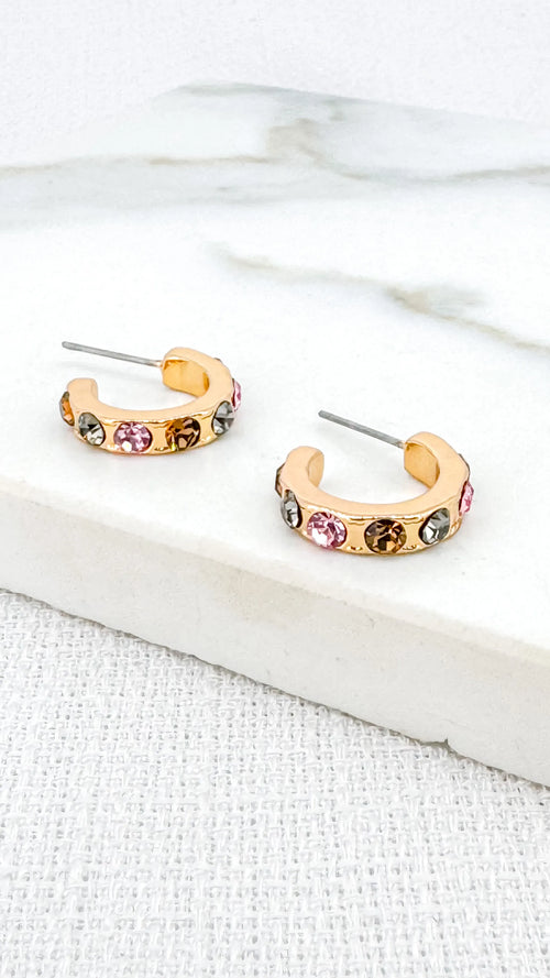 Multicoloured Diamond Gold Hoops
