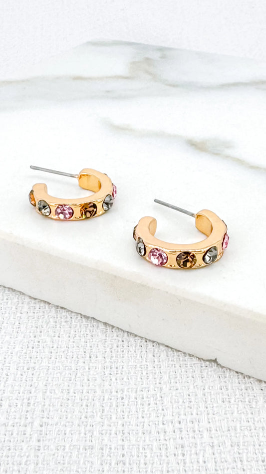 Multicoloured Diamond Gold Hoops