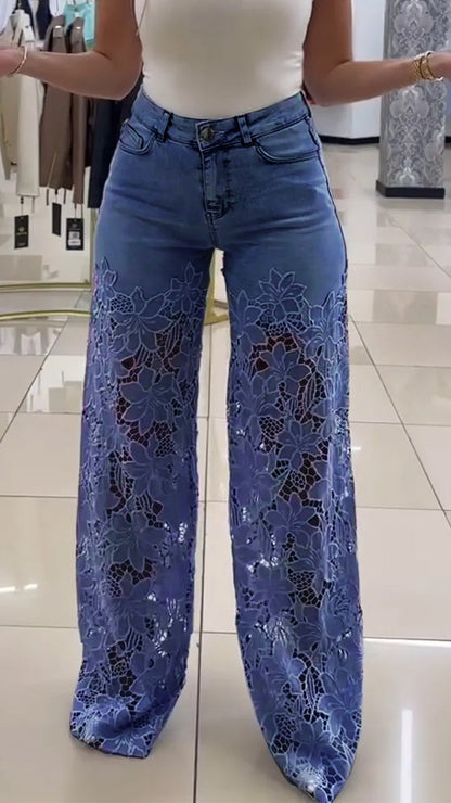 Women's Lace Patchwork Hollow Jeans