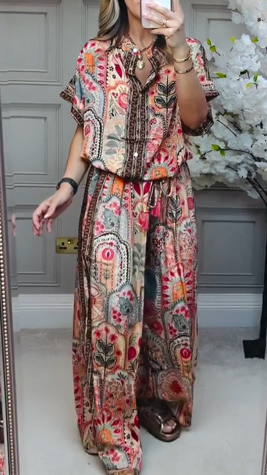 Ladies' Round Neck Printed Loose Casual Suit