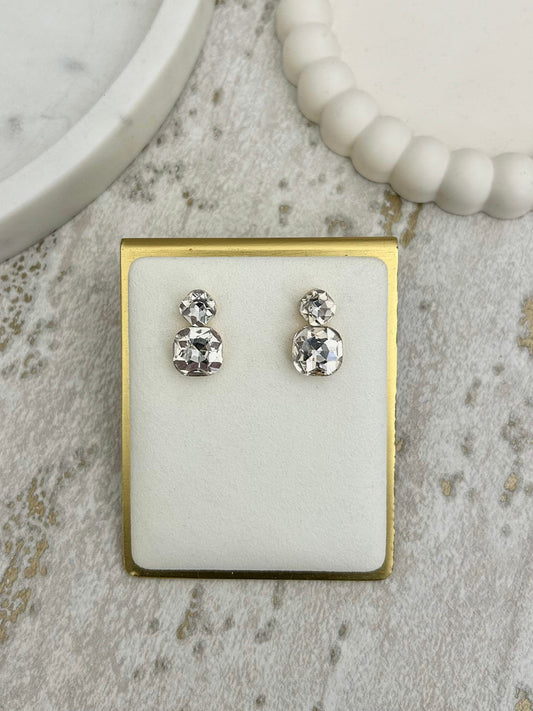 Square Diamante Drop Stud Earrings (2 Colours)