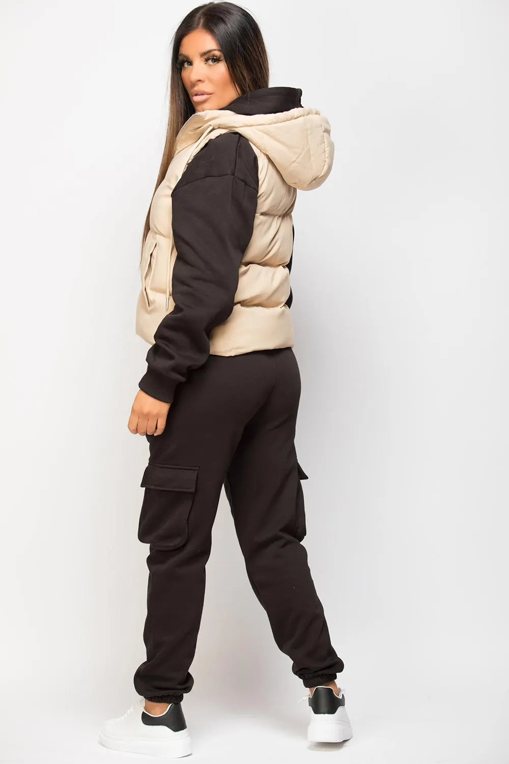 Padded Hooded Gilet Sleeveless Jacket Stone