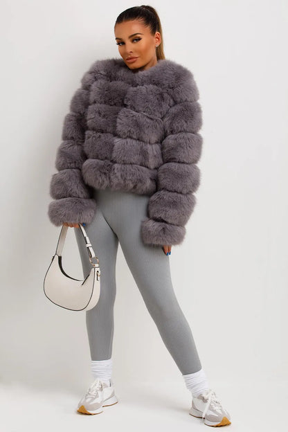 Faux Fur Bubble Coat Grey