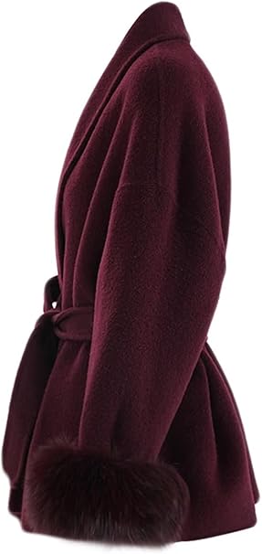Women's Elegant Solid Color Waist Tie Fuzzy Cuff Wrap Coat, Premium Plush Long Sleeve Thermal Coat, Outerwear Jacket for Fall & Winter(CN/US)