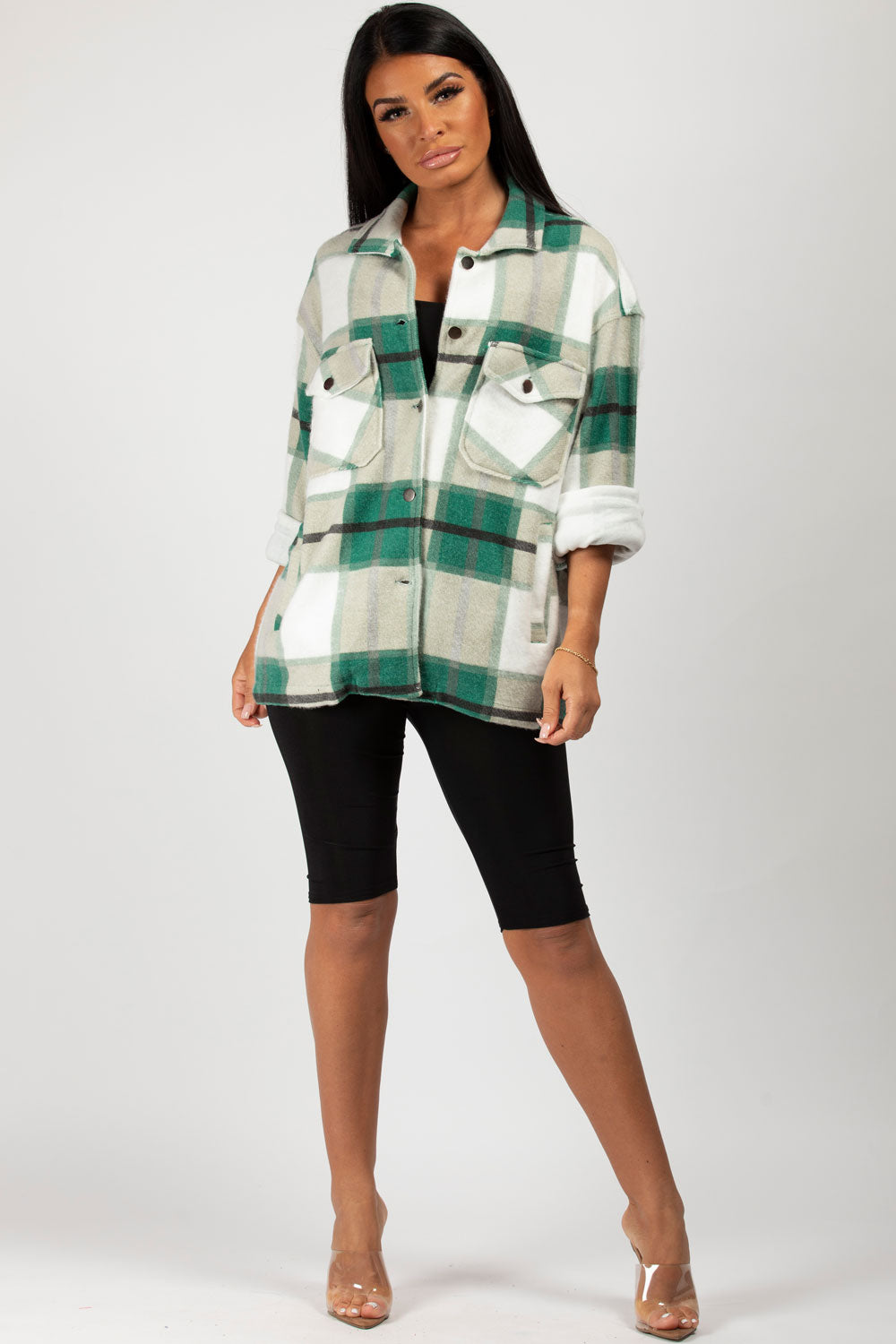 Green Check Oversized Shacket Shirt