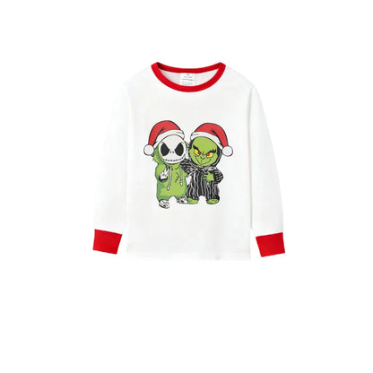 Family Christmas White Pajamas Set With Christmas Print