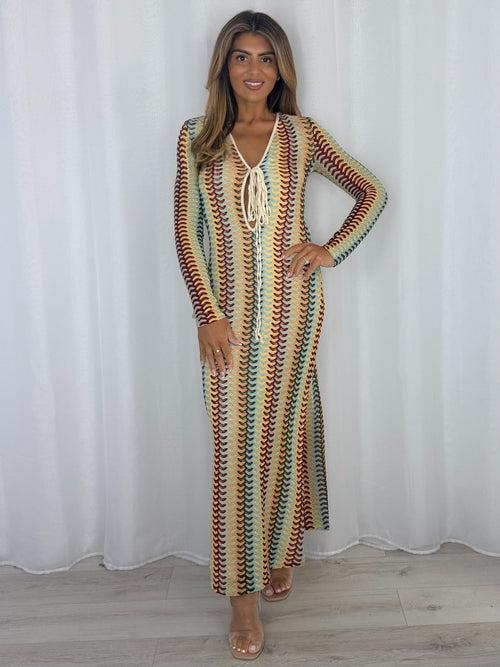 Multi Coloured ZigZag V-Neck Maxi Dress