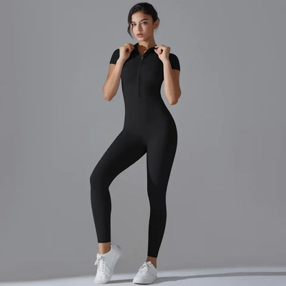 Women's Sexy Hip Lifting Fitness Jumpsuit, Tight Zipper Fitness Running Suit, Sports Pants Leggings Sport Women Fitness