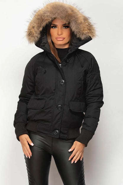 Bomber Jacket With Natural Fur Hood