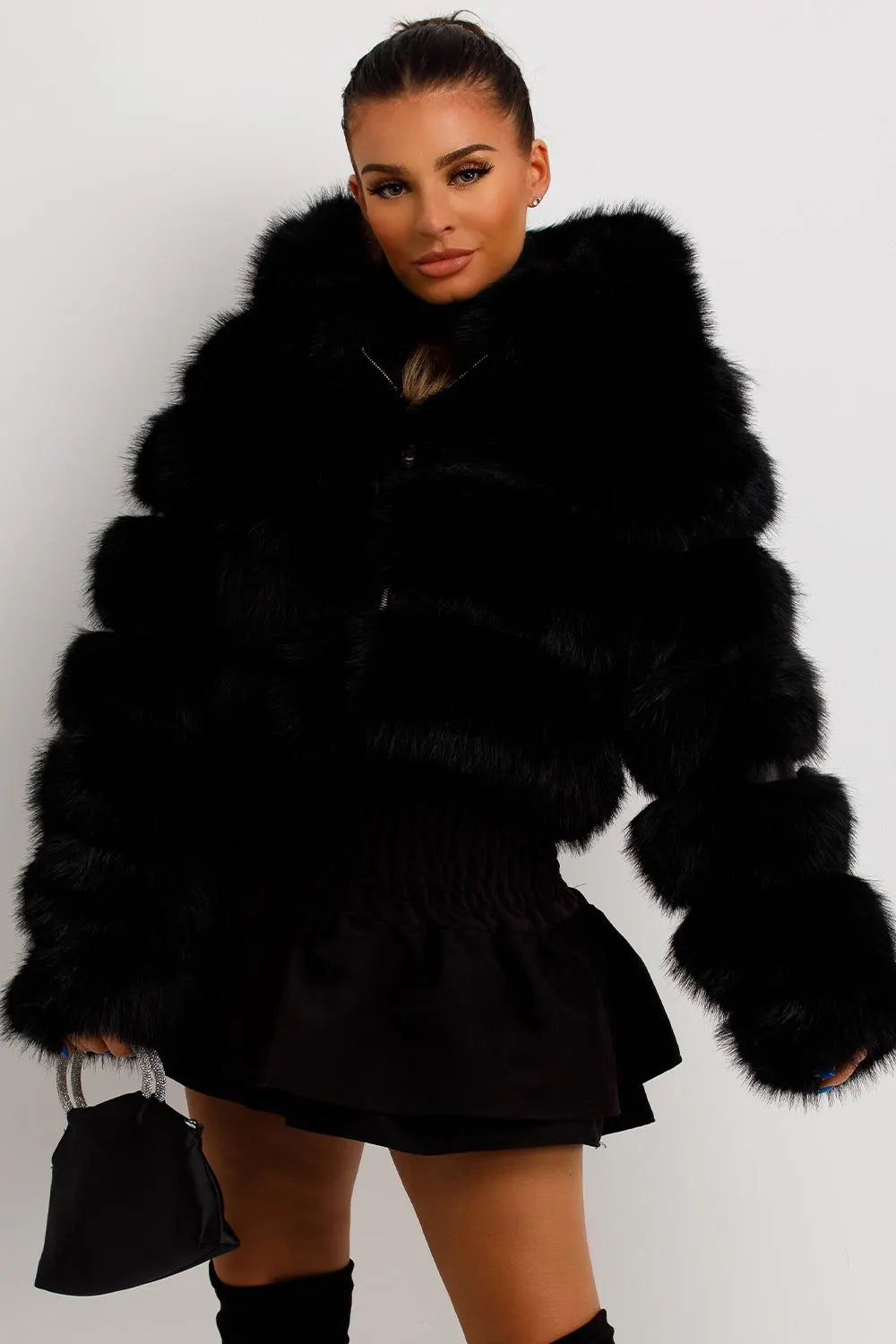 Faux Fur Coat With Hood Black