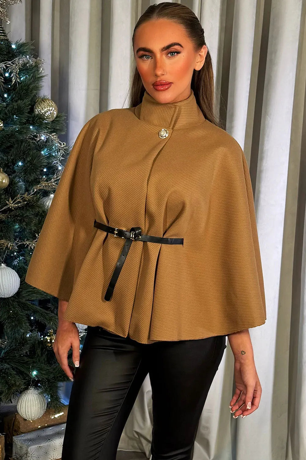 Cape With Belt Tan