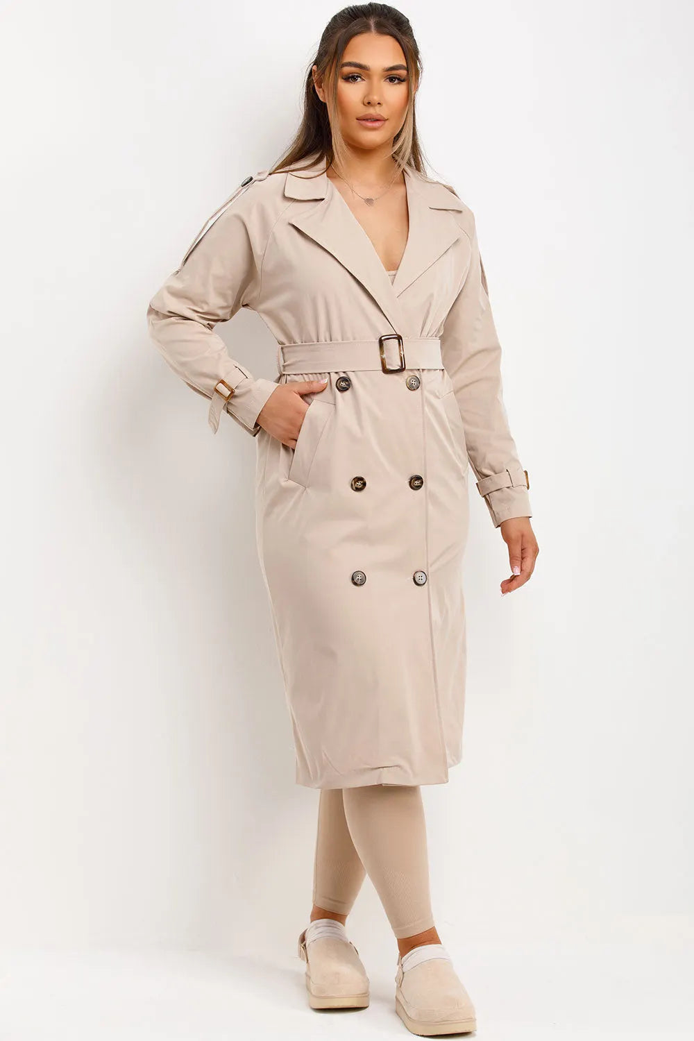 Trench Coat With Waist Belt Beige