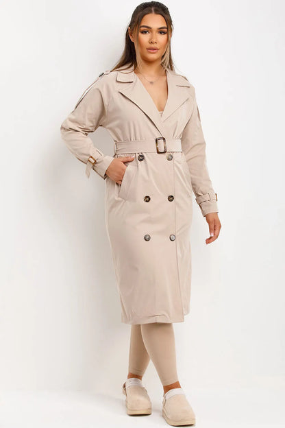 Trench Coat With Waist Belt Beige