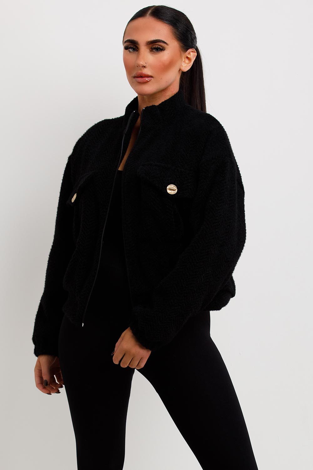 Aviator Bomber Jacket Jacket Textured Black