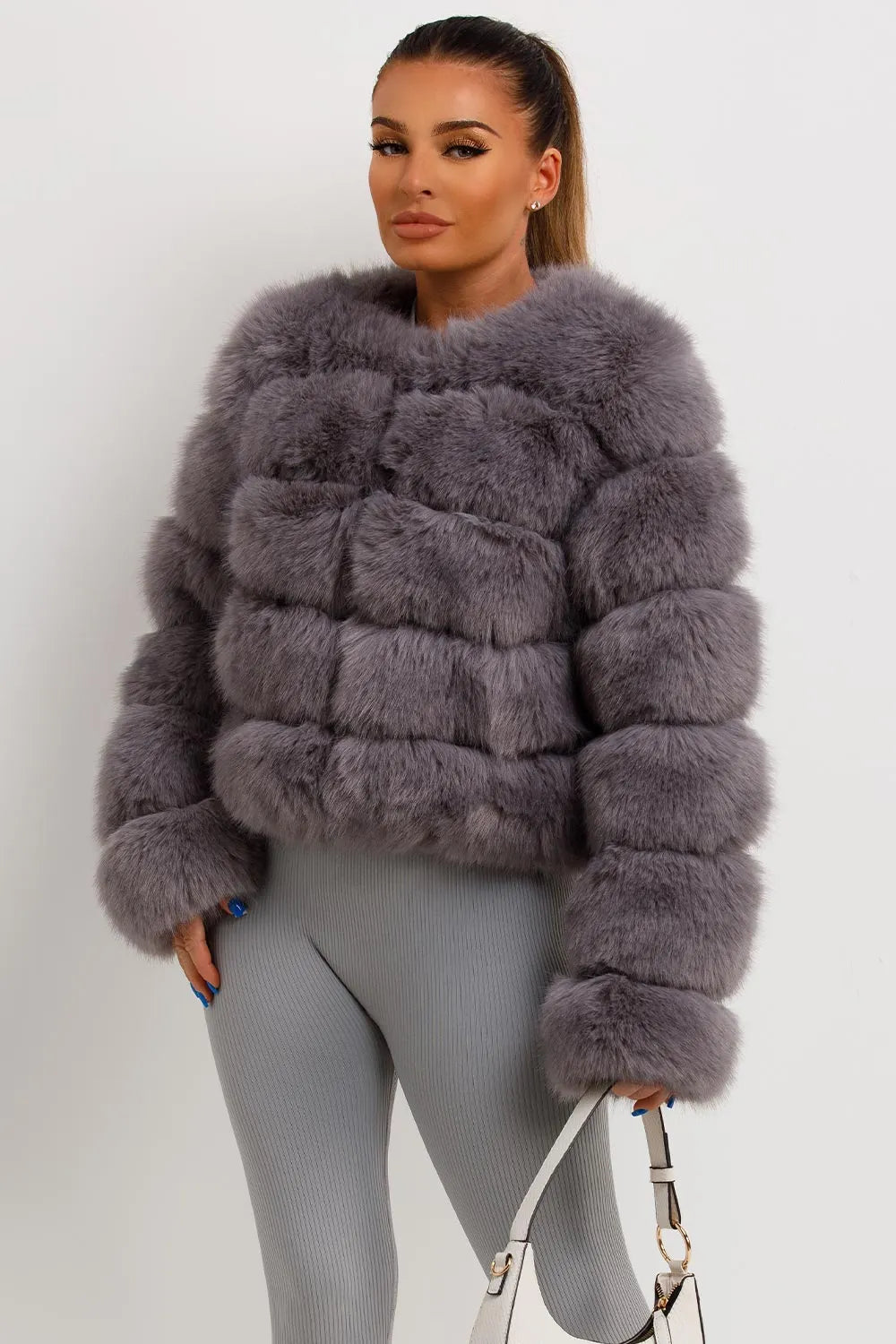 Faux Fur Bubble Coat Grey
