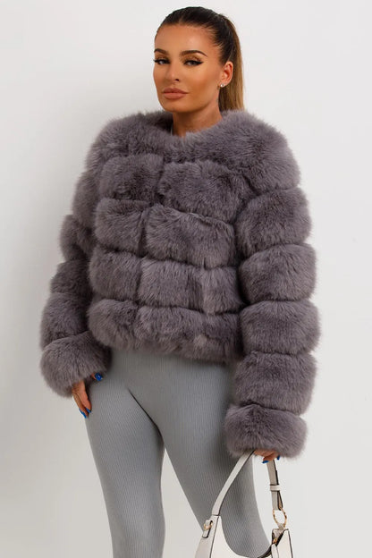Faux Fur Bubble Coat Grey