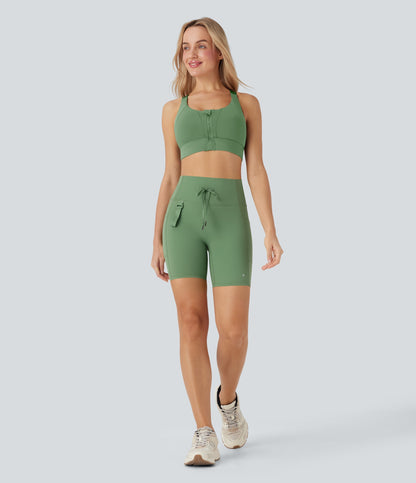 UltraSculptTM SoCinched High Waisted Butt Lifting Tummy Control Loop Running Biker Shorts 7'' with Pockets
