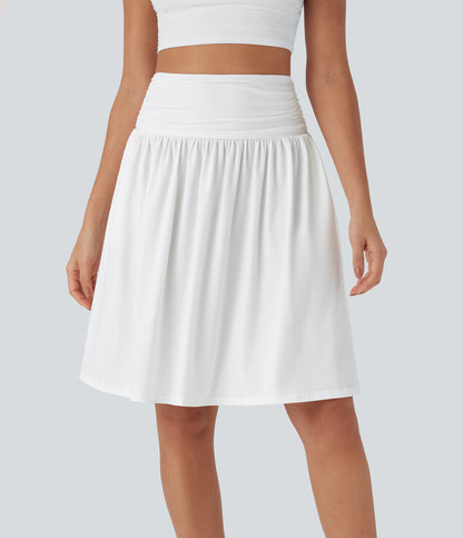 High Waisted Ruched Pocket Flowy Skirt